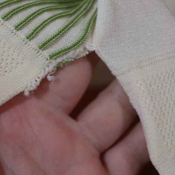 Trend Marshall Fields Vintage Cream & Green Striped Short Sleeve Shirt Top Blous - Picture 7 of 12